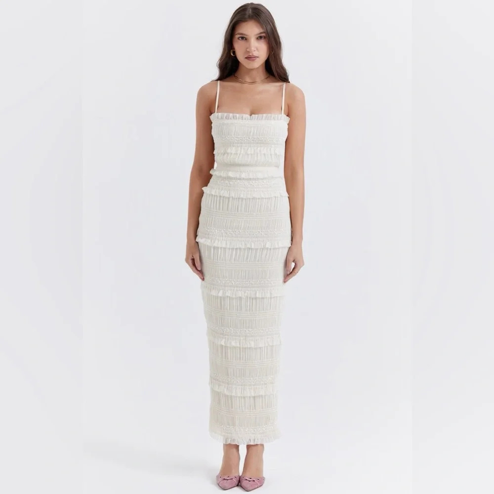 House of CB Solana Ivory Sequin Pleat Maxi Dress - Picture 4 of 16